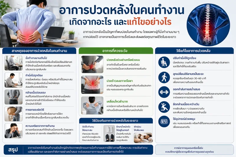 อาการปวดหลังในคนทำงาน เกิดจากอะไร และแก้ไขอย่างไร
